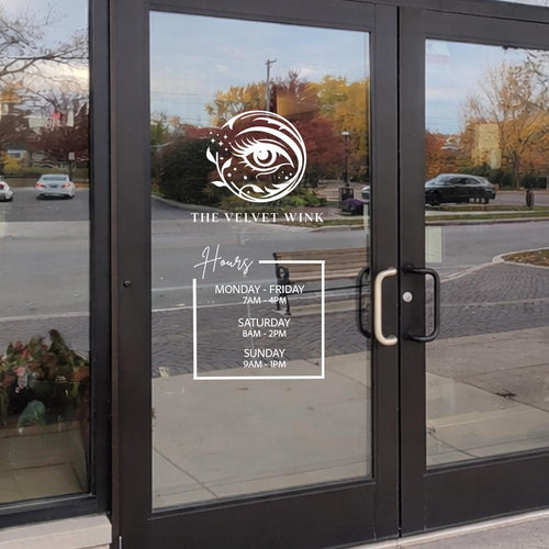 Custom Store Hours Vinyl Decal | Business Hours Window Lettering for Storefront Glass Door