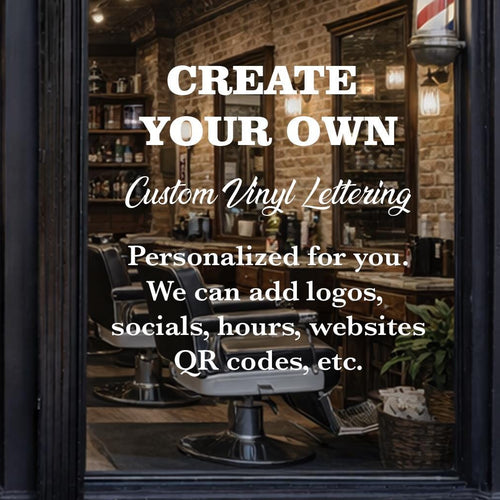 Custom Storefront Window Vinyl Lettering | Business Window Decal for Logo, Hours & QR Code