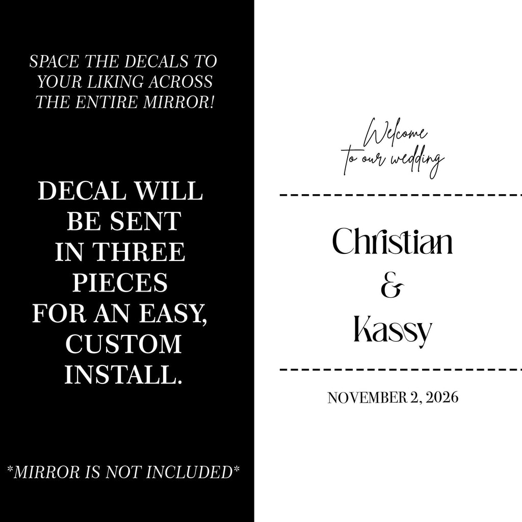 Personalized Wedding Mirror Decal, Custom Welcome Sign for Wedding, Reception Mirror Sign Vinyl
