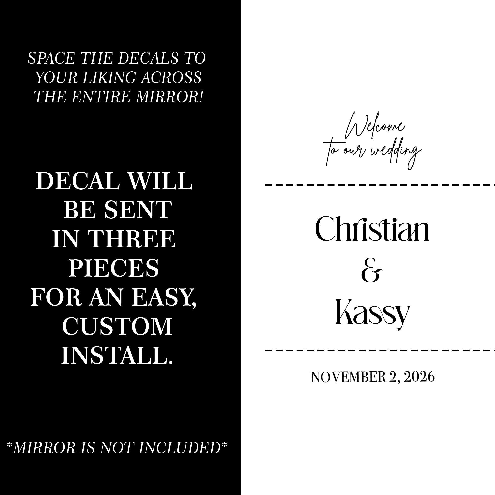 Personalized Wedding Mirror Decal, Custom Welcome Sign for Wedding, Reception Mirror Sign Vinyl