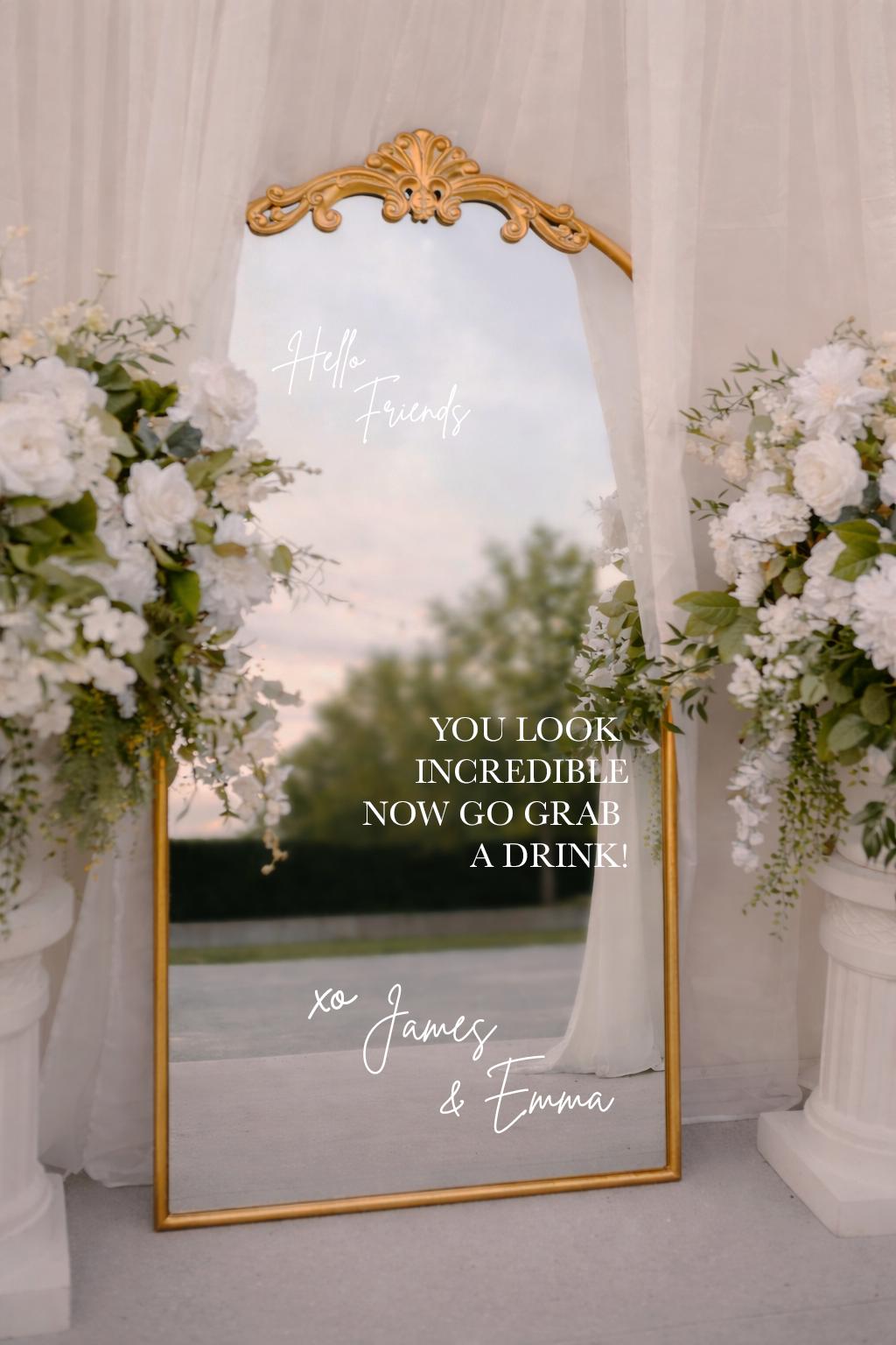Personalized Wedding Mirror Decal, Custom Welcome Sign for Wedding, Reception Mirror Sign Vinyl