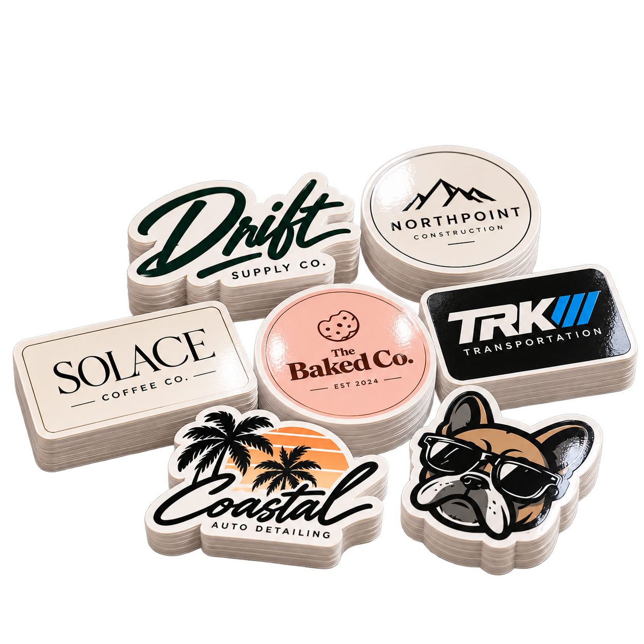 Grounded Prints full colour laminated sticker samples